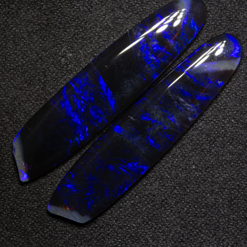 12.88 ct black crystal opal pair 34x7.8x3mm