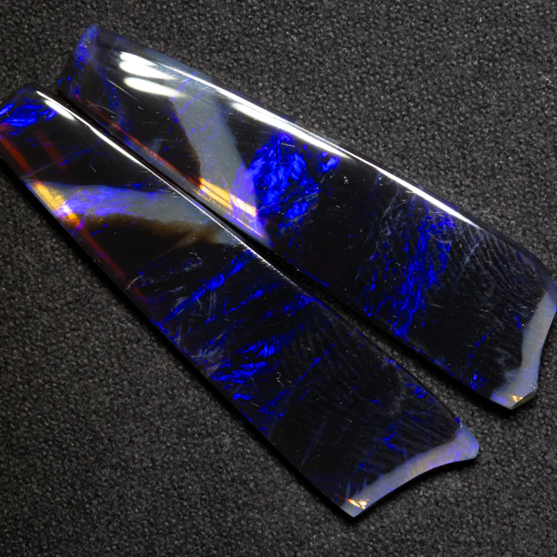 21.29 ct black crystal opal pair 37x9.6x4mm