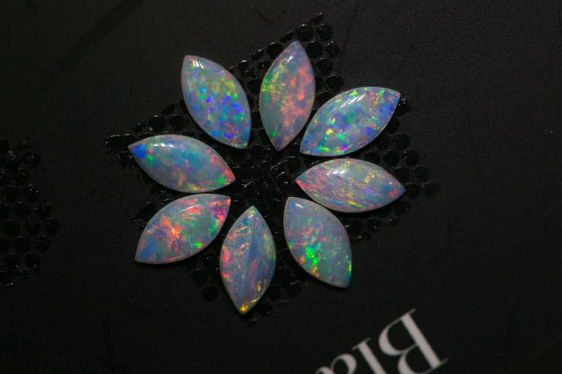 3.09 ct white opal suite 7x3.5mm 16 pieces