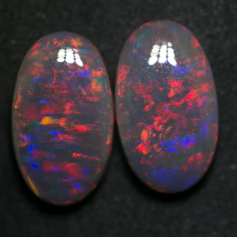 8.26 ct black crystal opal pair 14x8.5mm