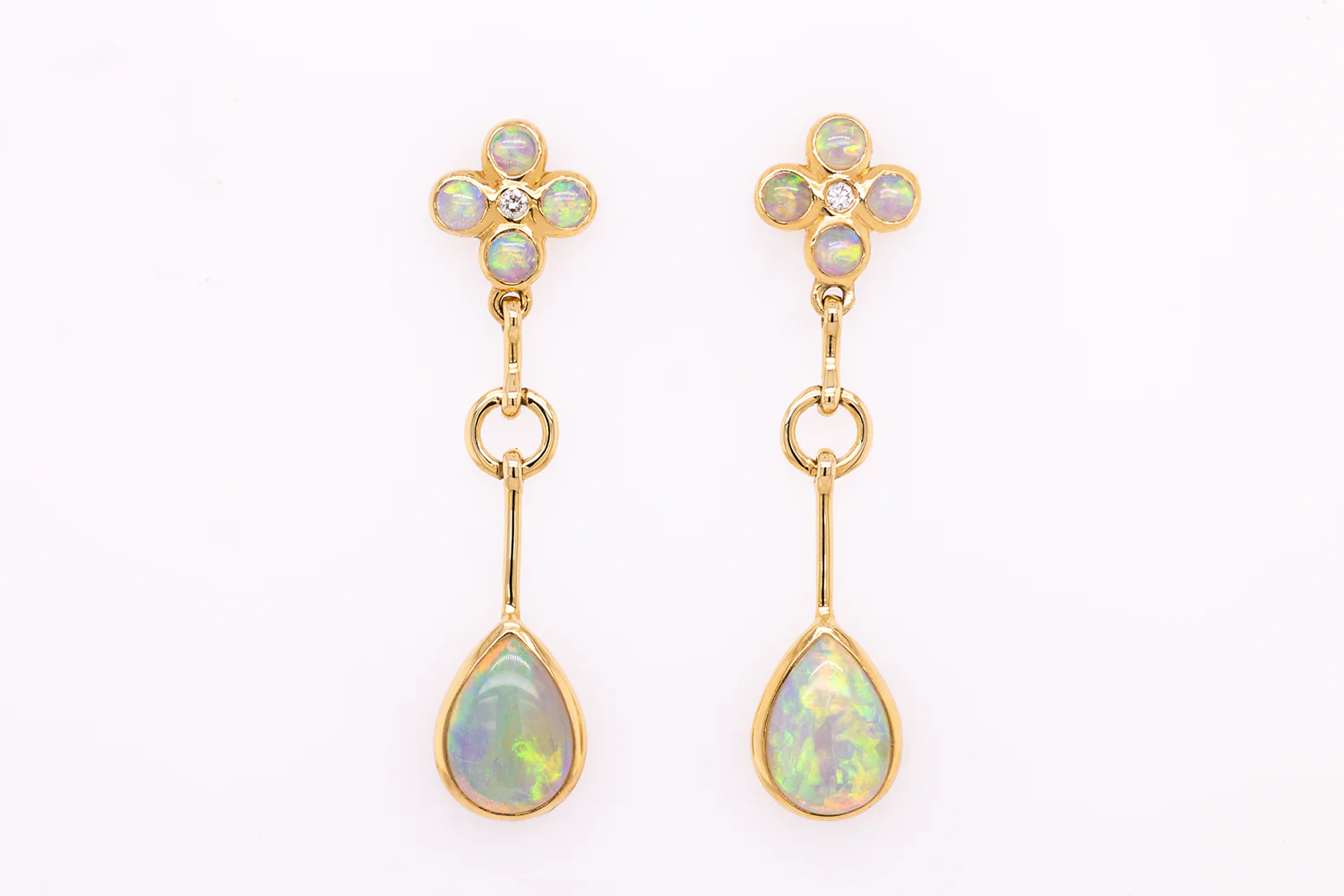 Fleur Earrings 18kt Gold with 1.05ct Crystal Opals and Diamonds