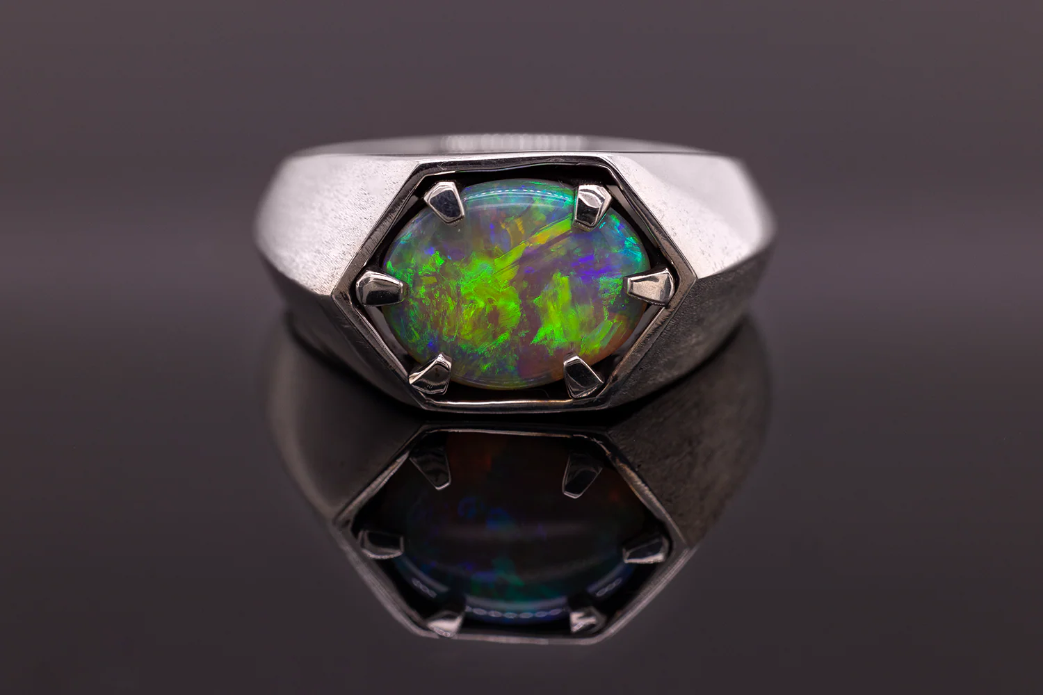 Saxon Ring Sterling Silver with 2.09ct crystal opal