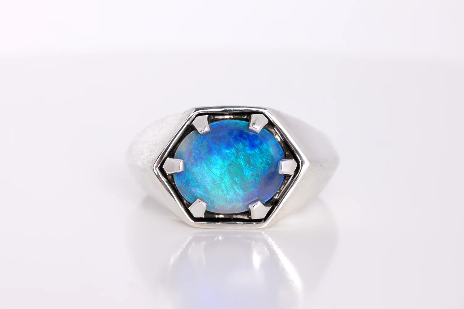 Saxon Ring Sterling Silver with 3.84ct Dark Opal