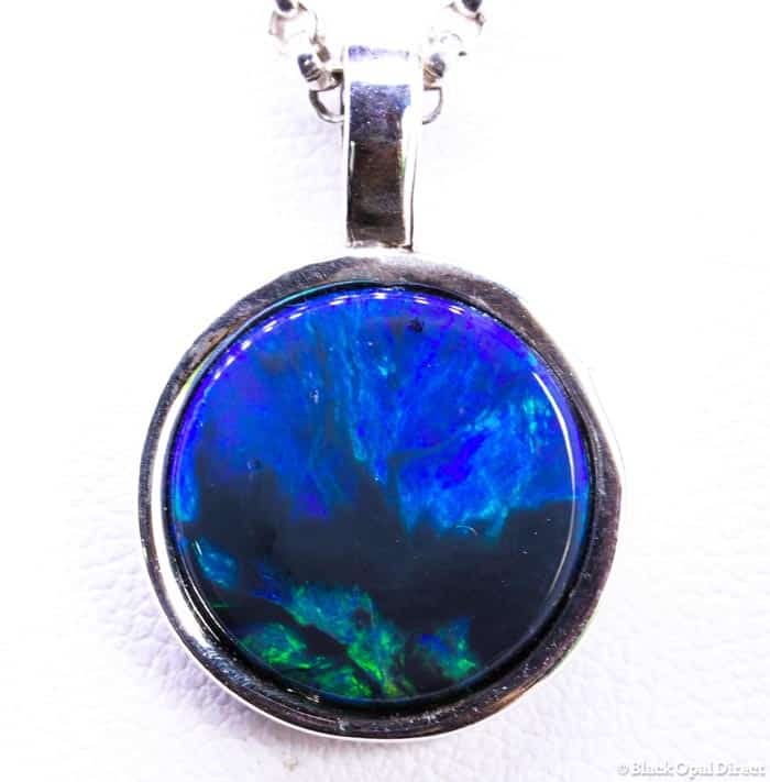 sterling silver round black opal pendant