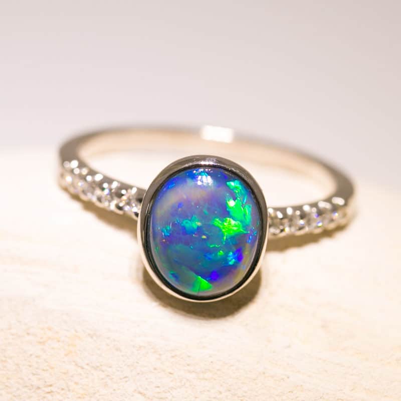 Tatiana 18kt White Gold Diamond and 2.15ct Black Opal Ring