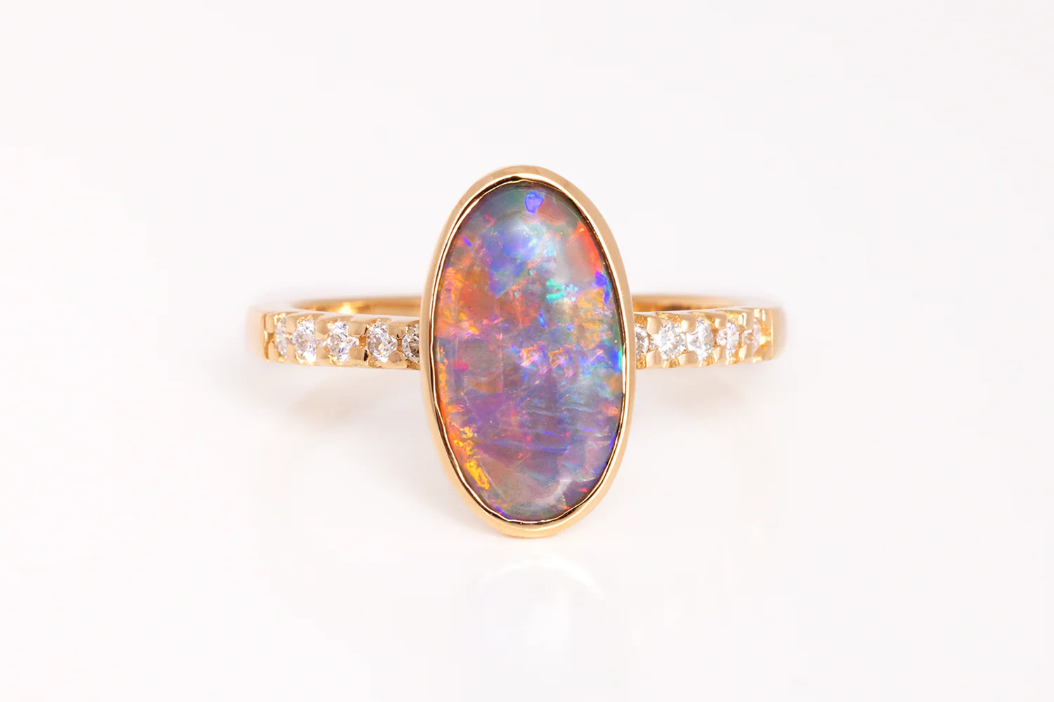 Tatiana Diamond Ring Gold with 1.63 ct Crystal Opal