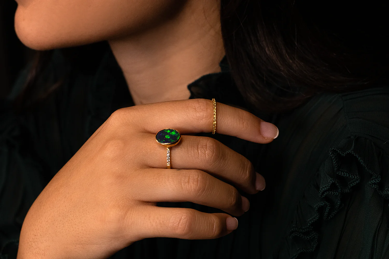 Tatiana Diamond Ring Yellow Gold with 2.86ct Black Opal - Image 5